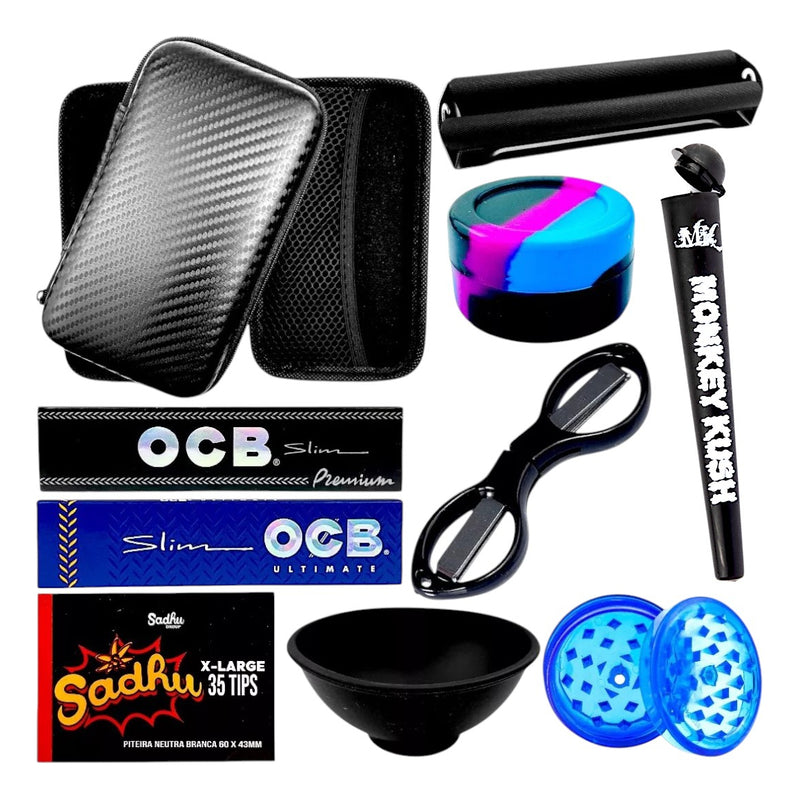 Kit Case Fumo Dichavador Bolador Seda Tubete Tesoura Cuia