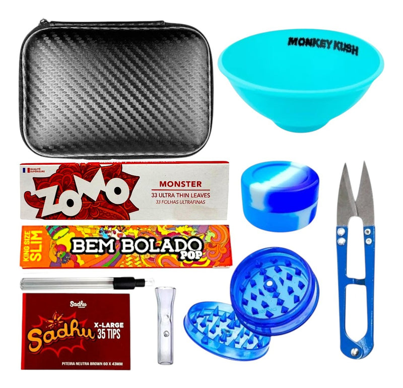 Kit Case Dichavador Fumo Slick De Silicone Cuia Seda Vidro