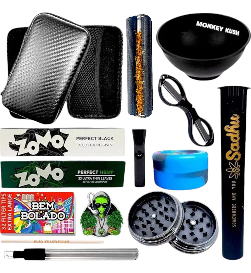 Kit Case Dichavador Bolador Seda Mocó Slick Tesoura Cuia