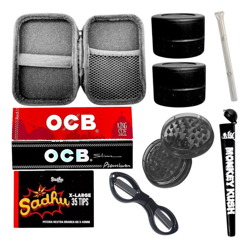 Kit Case Slick Tubete Piteira Dichavador Seda Ocb Tesoura