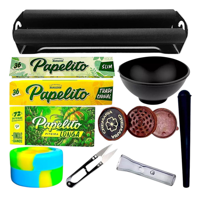 Kit Bolador Dichavador Porta Cigarros Tesoura Seda Cuia