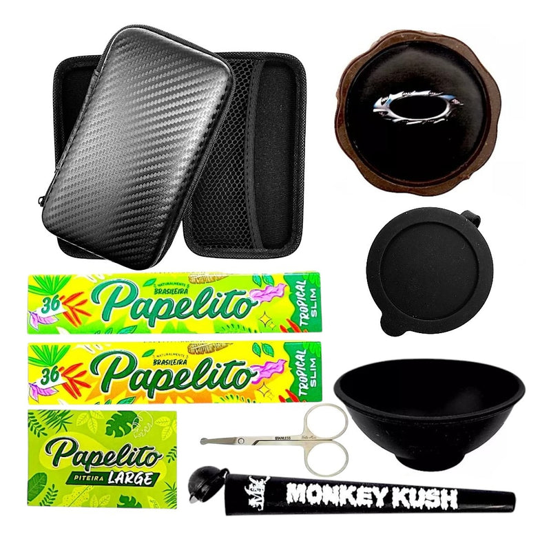 Kit Fumo Case Dichavador Slick Tesoura Porta Cigarros Seda