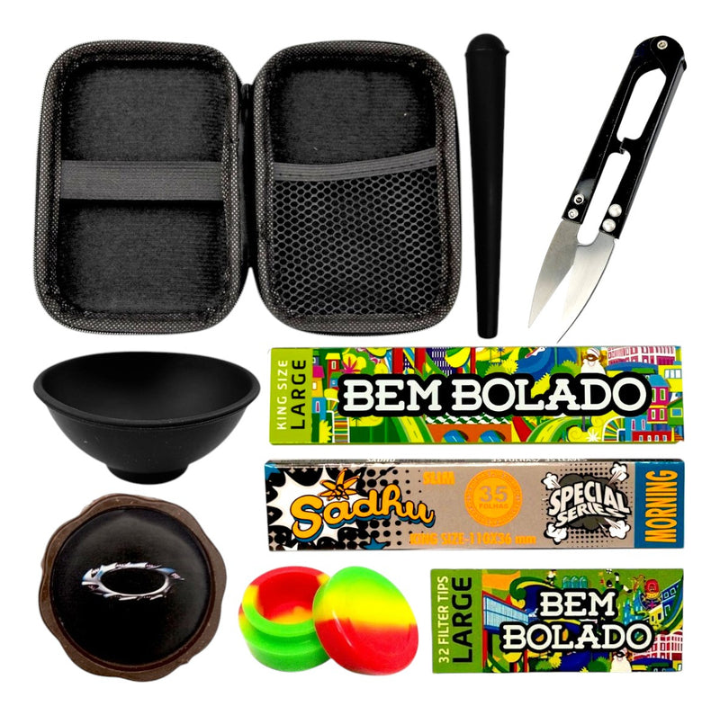 Kit Fumo Seda Tesoura Cuia Dichavador Slick Piteira Tubete