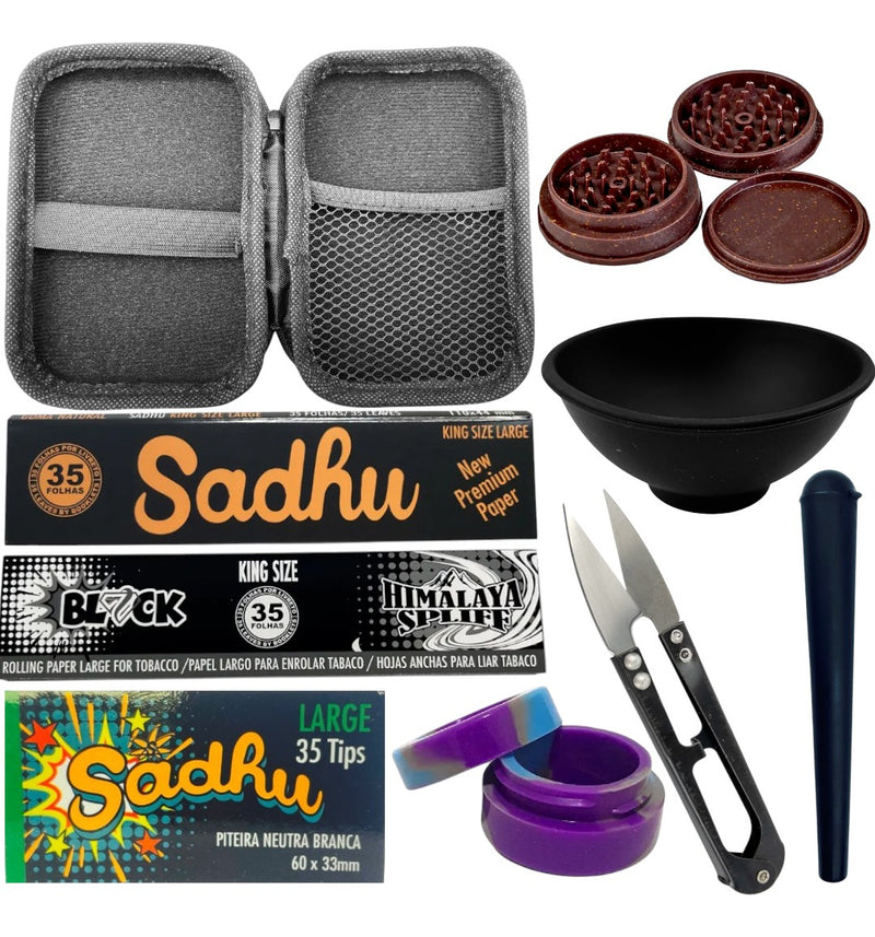 Kit Fumo Case Dichavador Seda Tesoura Tubete Slick Piteira