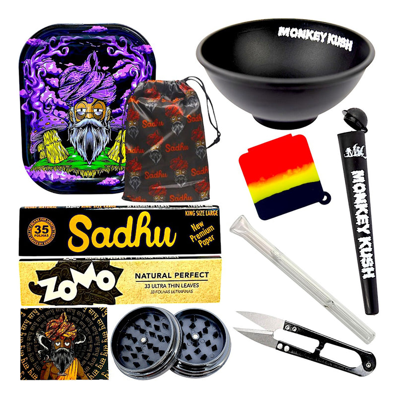 Kit Fumo Bandeja Seda Piteira Dichavador Cuia + Bolsa Sadhu