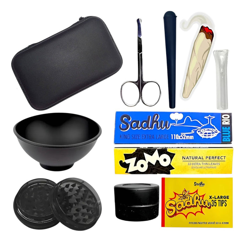 Kit Fumo Dichavador Case Grande Tesoura Cuia Piteira Adesivo