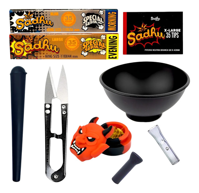 Kit Fumo Slick Seda Tesoura Porta Mocó Cuia Piteira De Vidro