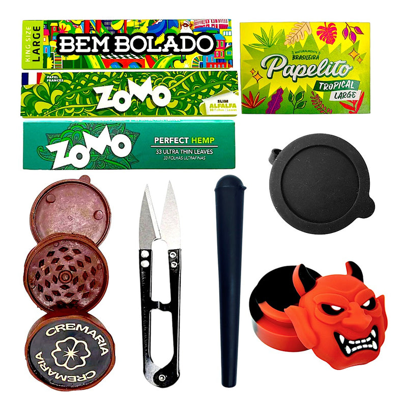 Kit Fumo Dichavador Porta Cigarros Tesoura Slick Piteira
