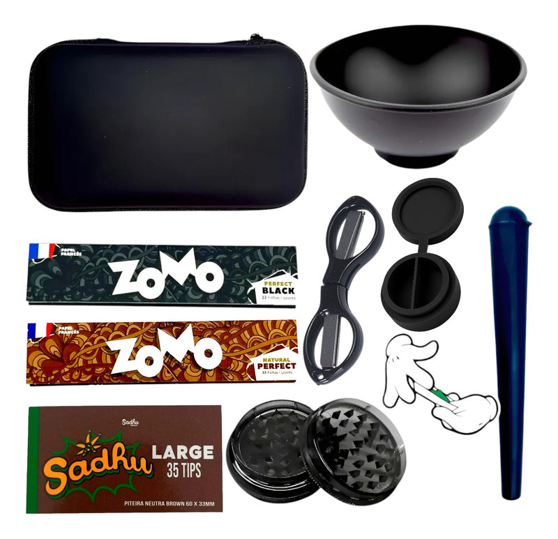 Kit Fumo Dichavador Case Grande Tesoura Cuia Piteira Tubete