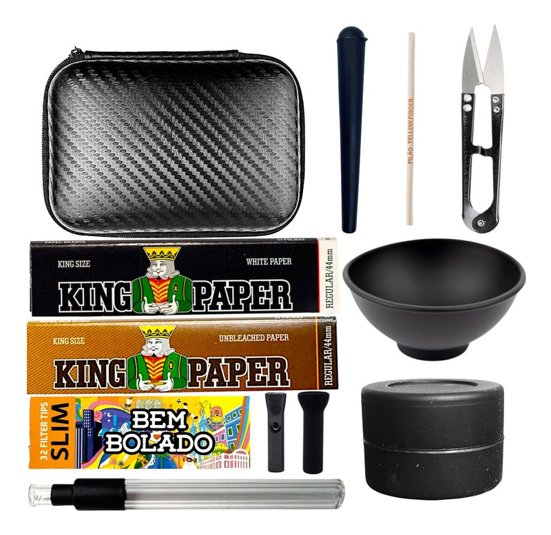 Kit Fumo Case Seda Piteiras Cuia Tesoura Tubete Mocó Slick