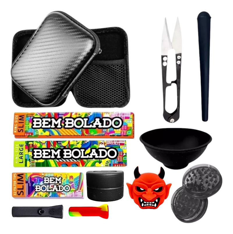 Kit Case Fumo Seda Dichavador Piteira Tesoura Tubete Slick