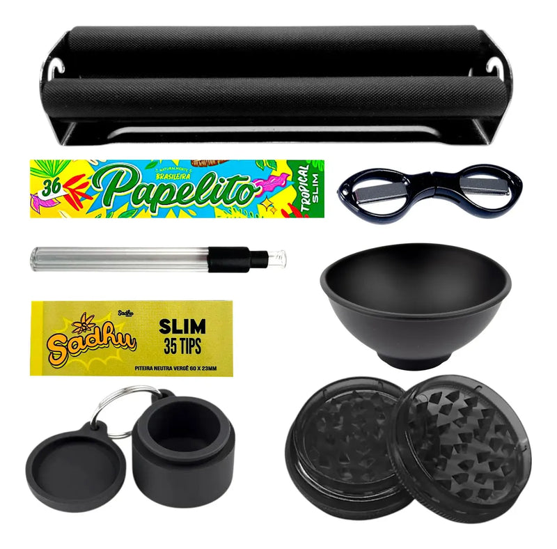 Kit Fumo Bolador Dichavador Slick Seda De Vidro Tesoura