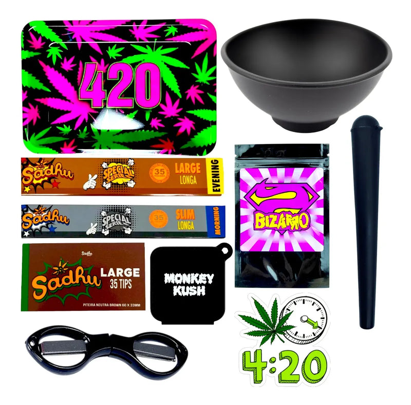 Kit Bandeja Fumo Slick Piteira Cuia Zip Lock Tubete Adesivo