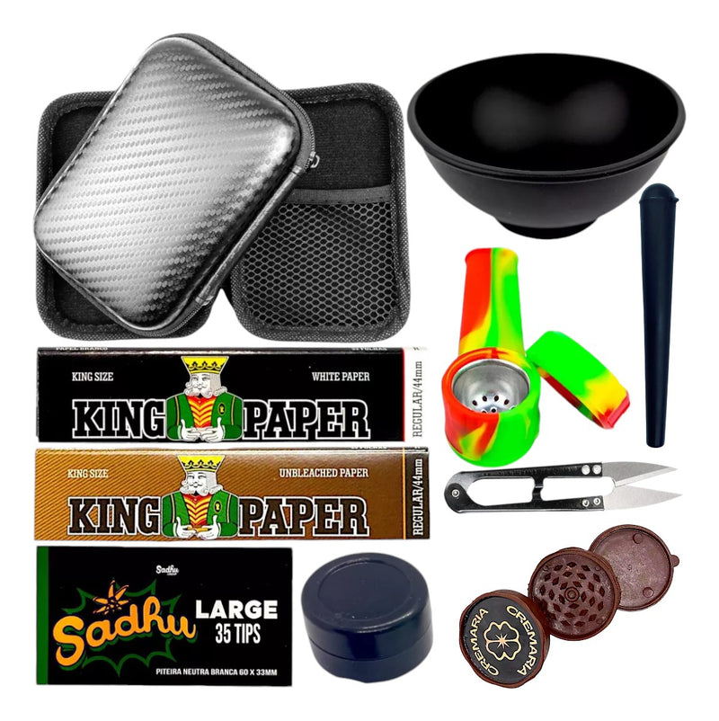 Kit Fumo Dichavador Cachimbo Seda Cuia Tubete Tesoura Slick