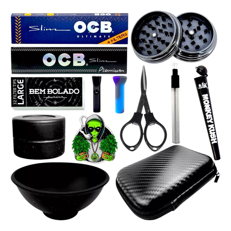 Kit Case Fumo Seda + Pits Dichavador Cuia Tesoura Tubo Mocó