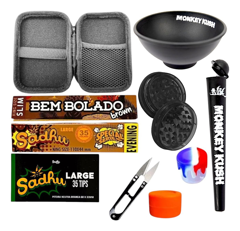 Kit Fumo Case Seda Piteira Slick De Vidro Cuia Tubete