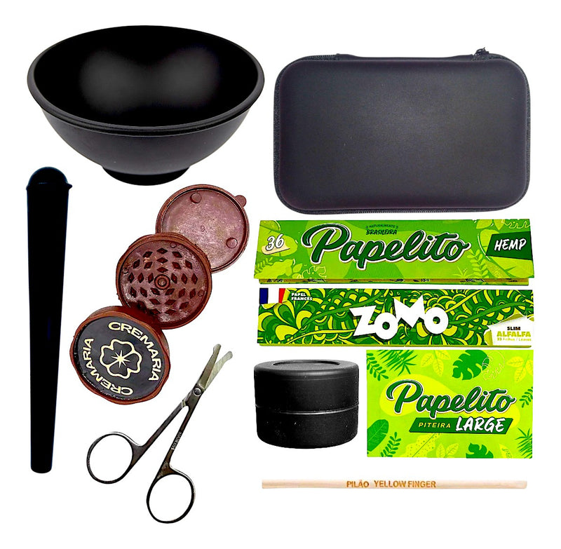 Kit Fumo Case Sedas Piteira Dichavador Cuia Tubo Mocó