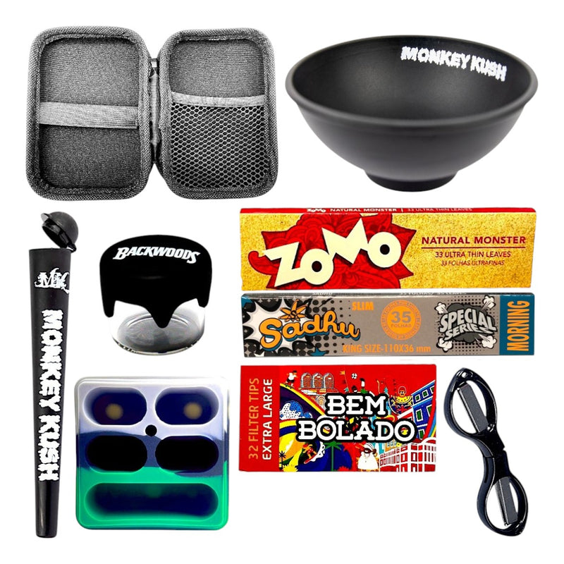 Kit Fumo Case Seda Piteira Slick Vidro Tubete Cuia