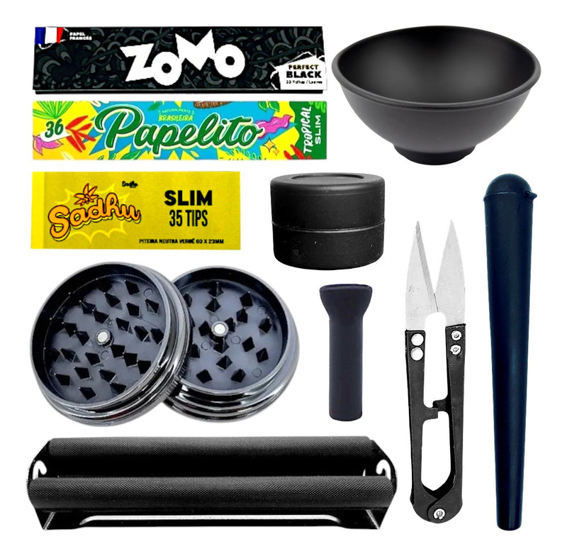 Kit Bolador Dichavador Porta Cigarros Tesoura Seda Cuia