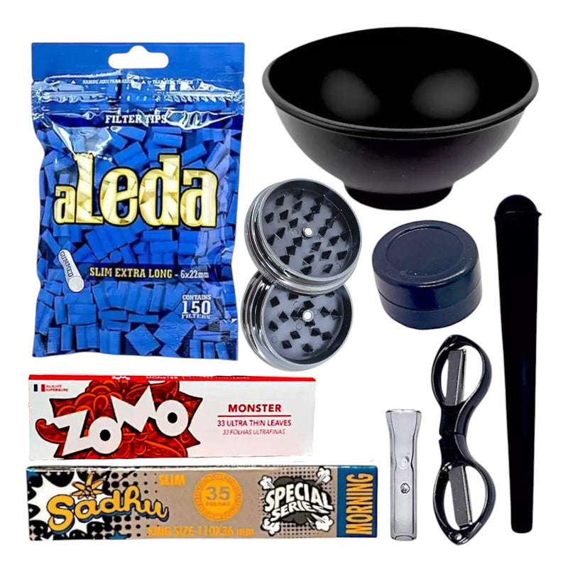 Kit Fumo Sedas Filtro Aleda Cuia Slick Porta Cigarros