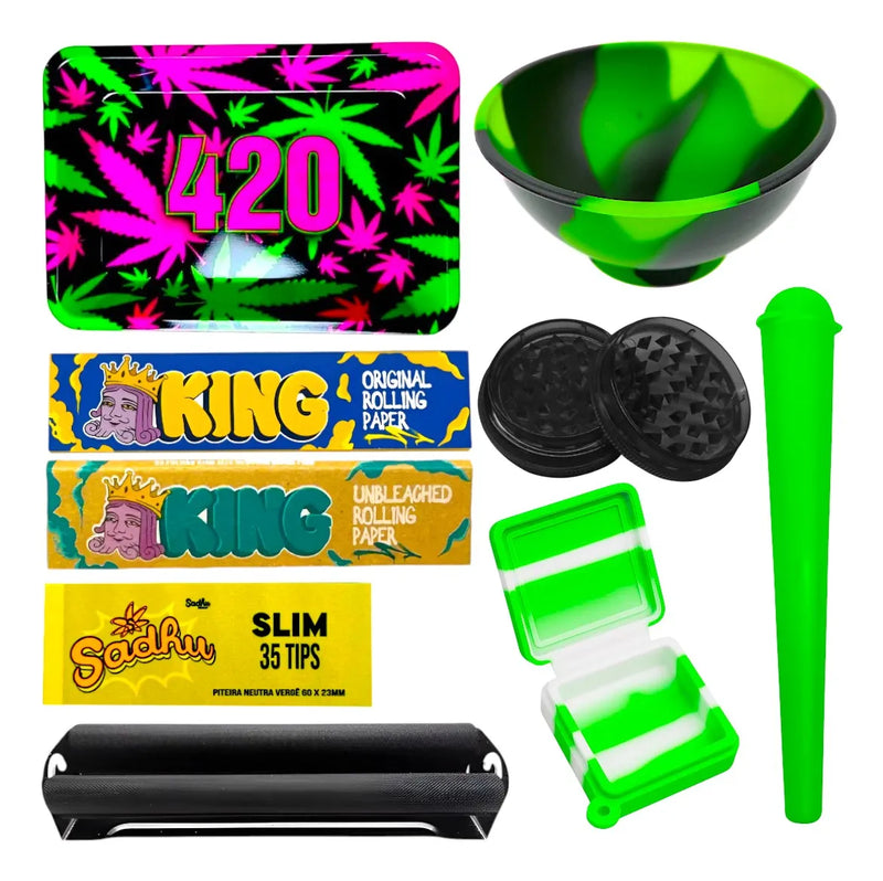 Kit Bolador Dichavador Slick Bandeja Seda Cuia Tubete Mocó